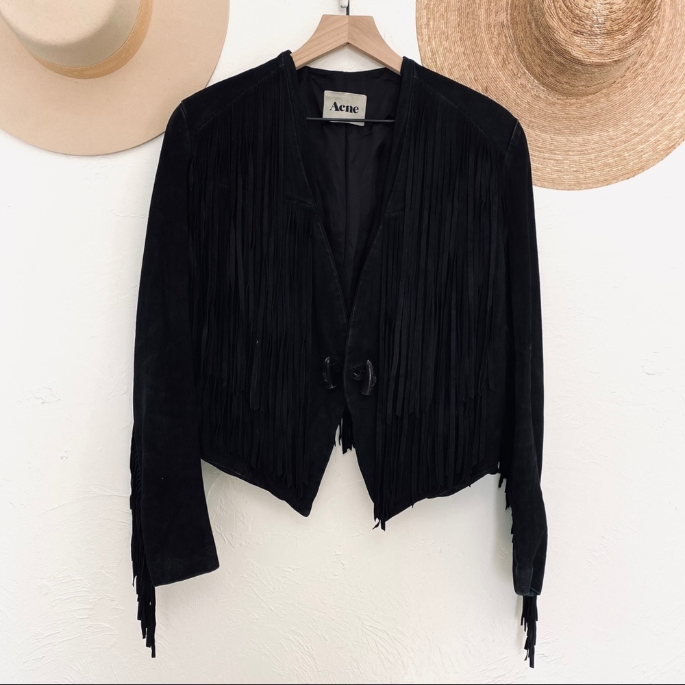 Acne Studios Fringe Suede Black Leather Jacket